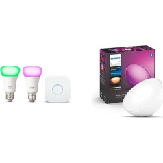 Philips Hue White & Colour Ambiance 2 E27 LED starteru komplekts, ieskaitot Hue Bridge & White & Colour Ambiance Go galda lampu, balta, 370 lm.