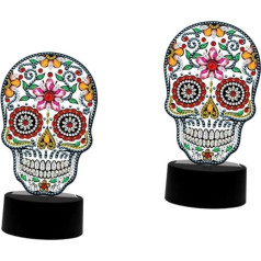 OSALADI galda drānu komplekts 2 Diamond Painting Skull galda lampa LED galda lampa Nakts gaisma LED gaismas nakts gaisma LED gaismas iluzijas lampa 3D sveķu urbjmašīna Akrila 3D galda lampa