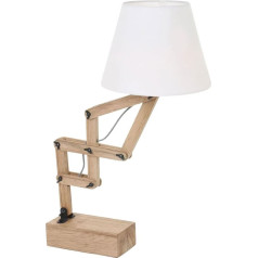 etc-shop Galda lampa Koka lampa Balta sānu lampa Lauku mājas naktslampa Rustic Movable Joints Lasāmviela Tekstila abažūrs 1x E27 ligzda Diametrs 25 x 83 cm