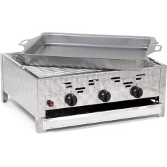 Gas Grill Combination Roasting Dish 11 kW 3-Bulb Stainless Steel Burner with Cooking Grate and Steel Pan Professional Grill Club