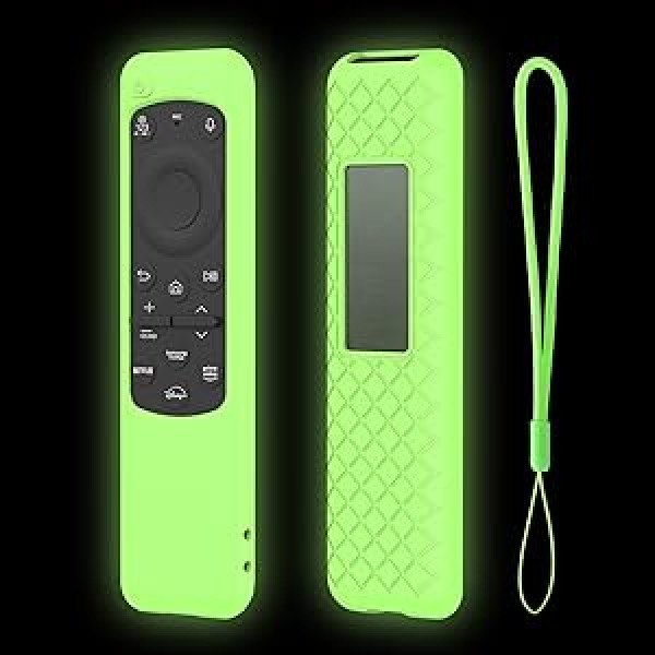 Silicone Case Cover for Samsung Smart Solar Cell Remote Control BN59-01432A BN59-01432J BN59-01432 2023 TM2360E Anti-slip Shockproof Silicone Case with Lanyard Glow in the Dark (Green)