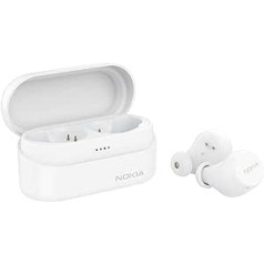 Nokia BH-405 Power Earbuds Lite Real bezvadu austiņas, 35 stundu atskaņošanas laiks, IPX7 ūdensizturīgs, saderīgs ar Bluetooth, kompakts bezvadu uzlādes maiss, sniegs