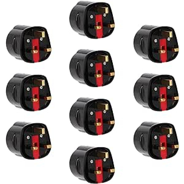 10 Stück Reisestecker/Reiseadapter Stromadapter UK 3-Pin England Travel Adapter EU Schuko (Reise-Steckdosenadapter für: England Steckdose und Euro Stecker) Typ G, schwarz