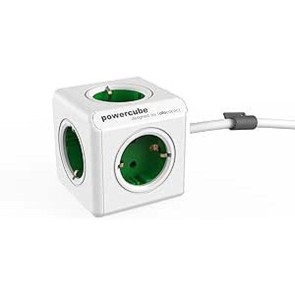 allocacoc PowerCube Extended EU, 5x Steckdose un Verteiler, 230V Schuko, Weiß Grün