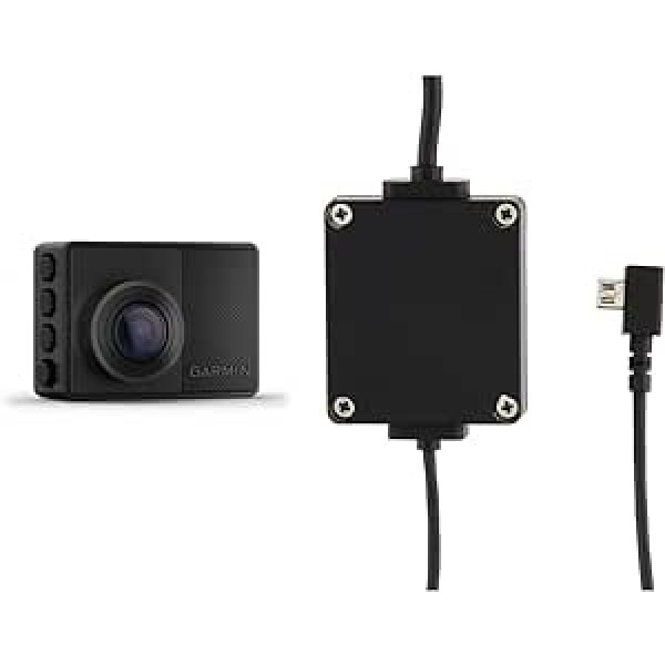 Garmin Dash Cam 67W — kompakta paneļa kamera ar automātisku negadījumu noteikšanu, 2 collu (5,1 cm) krāsains displejs un paneļa kameras novietošanas režīma kabelis — Garmin Dash Cams, fiksēts uzstādīšanas kabelis novērošanai