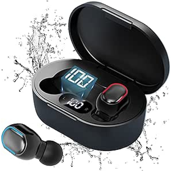 Bezvadu austiņas, Bluetooth austiņas, HiFi stereo bezvadu Bluetooth IPX7 ūdensizturīgas austiņas ar trokšņu slāpēšanas USB ātrās uzlādes 24h melns