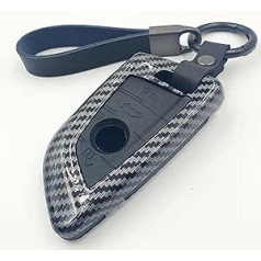 BizTech ® automašīnas atslēgas futrālis, kas saderīgs ar BMW Carbon Fiber Effect Smart Key Fob automašīnas tālvadības pults futrāli + atslēgu piekariņš un karabīnes klipsi (melns, B stils)