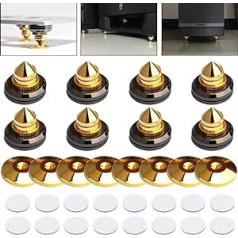 Set of 8 Gold-Plated Speaker Spikes, Speaker Stand, HiFi Speaker Audio Amplifier DAC CD Isolation Stand Cone Feet Shockproof Base Pad with