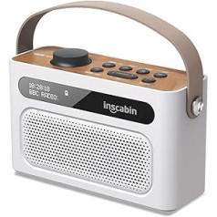 Inscabin M60 pārnēsājams DAB/DAB + FM digitālais radio/pārnēsājams bezvadu skaļrunis ar Bluetooth/stereo skaņu/dubultais skaļrunis/dubultais modinātājs/akumulators/skaists dizains (balts)