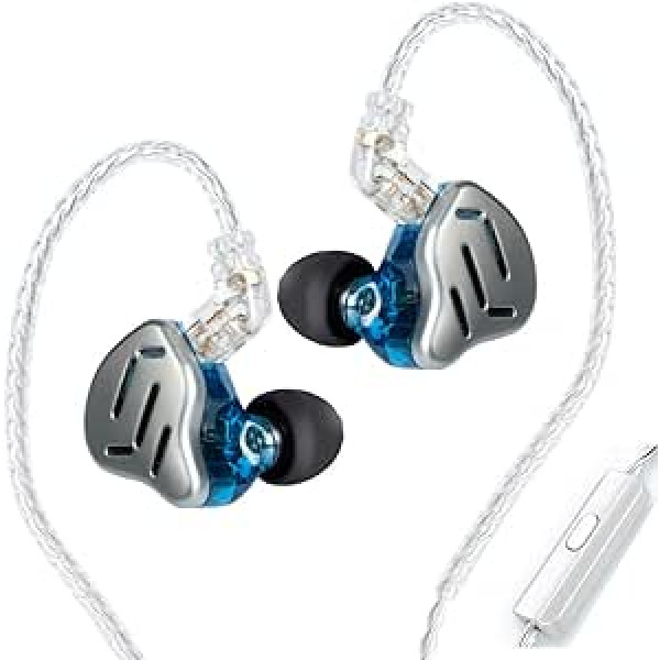 KZ Zax 1DD 7BA HiFi in-ear Monitor Musician Earbud Headphones, Hibrīda draivera metāla austiņas ar noņemamu austiņu kabeli (ar mikrofonu, sudraba zils)