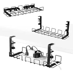 Baskiss kabelių kanalų rašomasis stalas, 40 cm, 2 vnt. pakuotėje, Tvirtas stalo kabelių laikiklis tvarkingai, metalinis kabelių padėklas po rašomuoju stalu, biure ir virtuvėje (juodas)