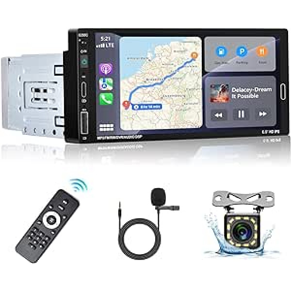 Podofo Car Radio 1 DIN Con Apple Carplay Android Car, 6.86 Pollici IPS skārienekrāna Schermo Radio Stereo un Bluetooth Vivavoce automašīnas radio, FM radio, USB, Type-C + tālruņa kamera, izmantojot Retromarcia +