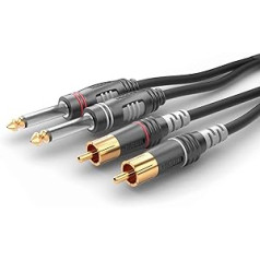 Sommer Cable Basic HBA-62C2-0060 60 cm / 0,6 m Adaptera kabelis (L + R) 2x 6,3 mm Jack Mono 2-Pin līdz 2x RCA vīrs ar Hicon savienotājiem