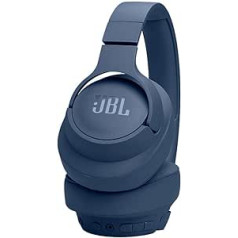 JBL Tune 770NC bezvadu austiņas uz ausīm ar adaptīvu trokšņu slāpēšanu un salokāmu dizainu — akumulatora darbības laiks līdz 70 stundām ar ātrās uzlādes funkciju — zils