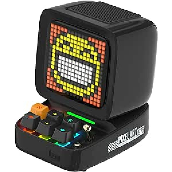 Divoom Ditoo daudzfunkcionāls Pixel Art LED Bluetooth skaļrunis, 256 programmējams LED panelis ar ballīšu apgaismojumu, viedais digitālais galda pulkstenis, spēļu mūzikas kastes atbalsts, TF karte un radio, melns