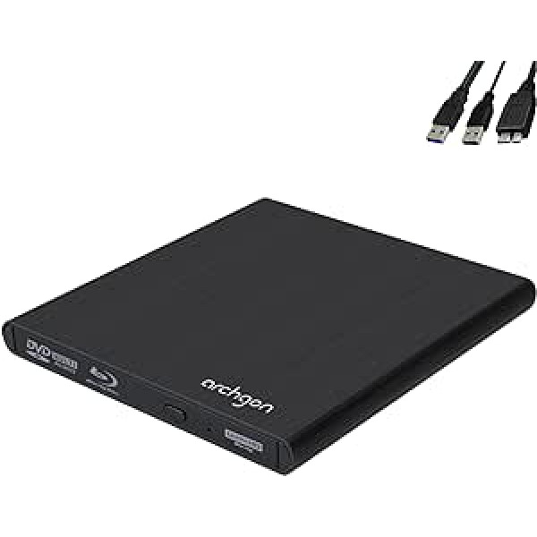 Archgon, Style UHD Externer 4K-Ultra HD BD DVD atskaņotājs, Blu-ray BDXL Brenner ārējais personālajam datoram, Mac klēpjdatora USB 3.0, M-Disk, ārējais CD, BluRay Laufwerk, Alu schwarz