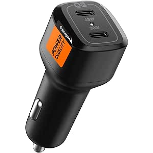 Spigen USB C Car Charger 75W Dual USB Quick Charge PD PPS 3.0 45W + 30W Cigarette Lighter for Galaxy S24 S23 Ultra Plus S22 S21 Note Z Flip Fold 5 4 iPhone 14 Pro Max Mini 12 Pixel 6 MacBook iPad