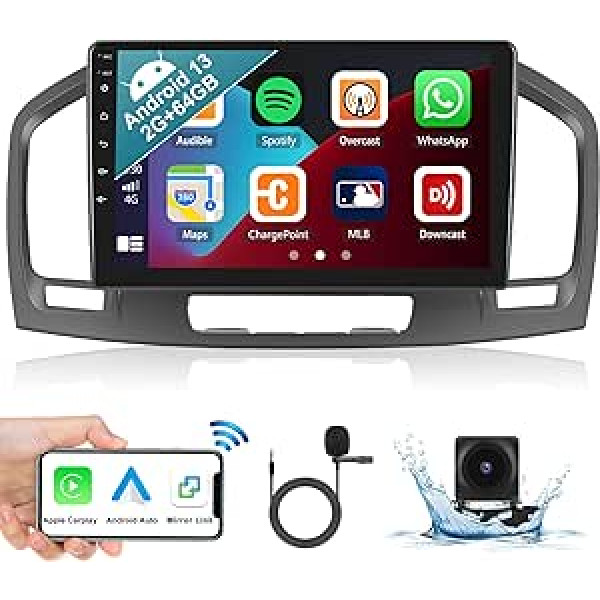 OiLiehu 2+64G Android 13 auto radio priekš Buick Regal/Opel Insignia 2009-2013 ar bezvadu CarPlay Android Car 9 collu ekrānu ar navigāciju Bluetooth GPS FM RDS WiFi SWC EQ HiFi + atpakaļgaitas kamera