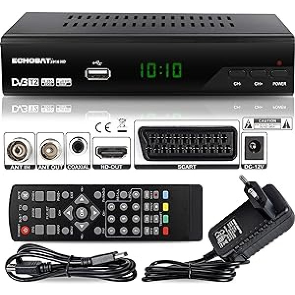 hd-line 2910 DVBT2 uztvērējs Full HD 1080P 4K televizoram (HEVC/H.265 HDMI SCART, USB 2.0, DVBT-2, DVB-T2, DVB T2, DVBT 2), uztvērējs, resivers, uztvērējs, uztvērējs, melns, Echosat 20910 S, 2910echo