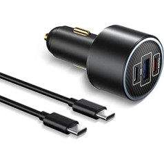 130 W USB C automobilinis įkroviklis, 3 prievadų cigarečių žiebtuvėlis USB C automobilinis įkroviklis PD 100 W 30 W QC 3.0 greito įkrovimo adapteris su USB C laidu, skirtas MacBook Pro Air, iPhone, iPad, Galaxy, planšetiniam kompiuteriui, nešiojamam kompi