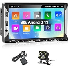 Automašīnas radio 2 DIN Android 13 ar GPS navigāciju un Bluetooth 7 collu skārienekrānu dubultā DIN stereo radio displejs ar WiFi FM/RDS radio spoguļa saiti Aux-in + atpakaļgaitas kameru