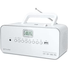 Muse M-28 RDW Portable CD Radio PLL FM Radio MW Tuner Station Memory USB MP3 Playback Mains or Battery Powered White