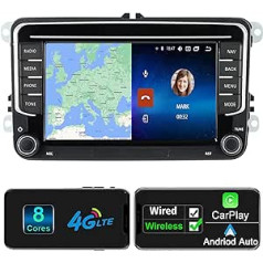 Android automašīnas radio ar navigācijas ekrānu priekš VW Golf 5 6 Skoda Seat Passat, bezvadu Android Carplay Double DIN radio, 7 collu automašīnas radio skārienjutīgs displejs Bluetooth RDS FM GPS WiFi atpakaļgaitas kamera