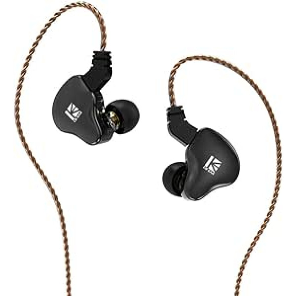 Yinyoo KBEAR KS2 austiņas, stereo skaņas in-ear austiņas, HiFi over Ear austiņas, austiņas trokšņu slāpēšanas hibrīda 1BA 1DD austiņas ar noņemamu kabeli skriešanai (bez mikrofona, melns