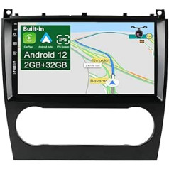 BXLIYER Android 12 IPS automašīnas radio piemērots Benz C-Class W203 W209 C180 C200 CL203 C209 (2004-2007) - Iebūvēta CarPlay Android automašīna - Bezmaksas kamera - 2G + 32G - 9 collu 2 DIN - Fast-BBoot