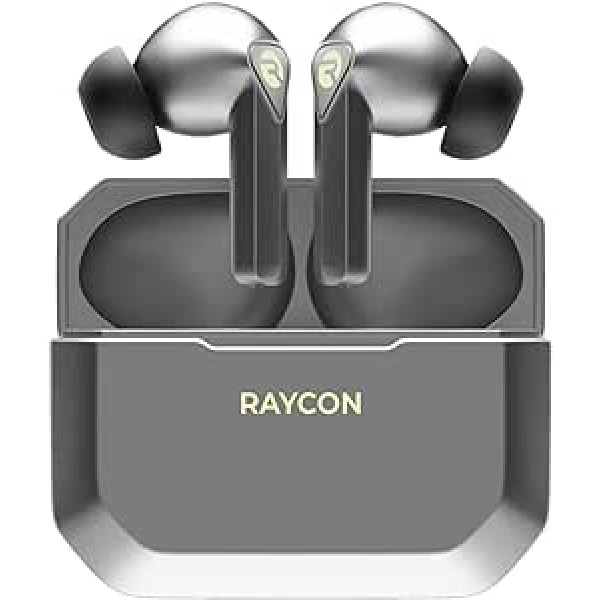 Raycon The Gaming Bluetooth True bezvadu austiņas ar iebūvētu mikrofonu, zems latentums, 31 stundas akumulatora darbības laiks, uzlādes kaste, Bluetooth 5.0 (Jet Silver)