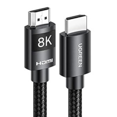 UGREEN HDMI 2.1 kabelis 8K 60Hz 4K 120Hz 144Hz HDMI 8K kabelis 48Gbps High Speed Ethernet Ultra HD eARC HDR 10+ HDCP Dolby Vision VRR Savietojams ar TV/PS5/PS4/Xbox Series X/Monitor (5M)