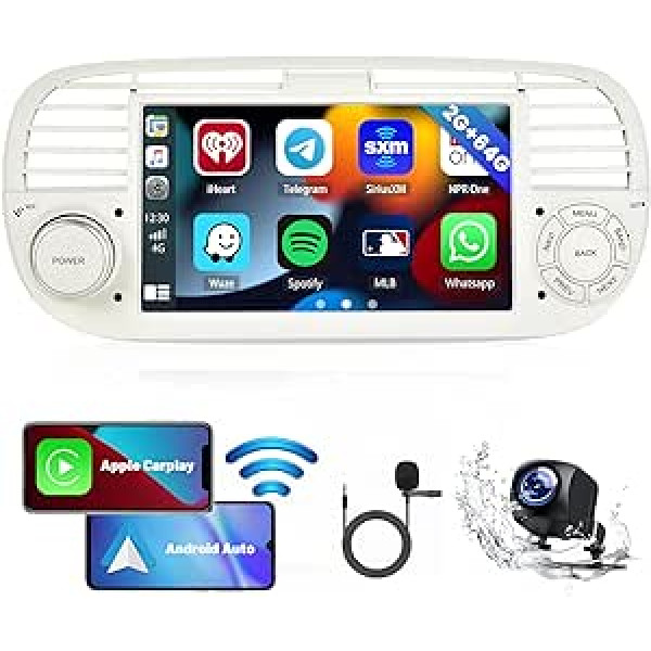 2G + 64G Hikity Android 13 automašīnas radio priekš Fiat 500 2007-2015 ar navigāciju bezvadu CarPlay Android Car 7 collu skārienjutīgs displejs automašīnas radio atbalsta Bluetooth WiFi spoguļa saites FM RDS radio atpakaļgaitā