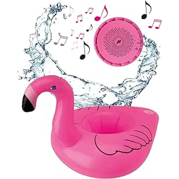 SBS ūdensizturīgs bezvadu skaļrunis, 3 W audio skaļrunis ar piepūšamo flamingo skaļruni baseinam, vannai, ballītei, mini sūknim un uzlādes kabelim, rozā krāsā, viena izmēra, peldošs skaļrunis