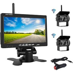 OiLiehu bezvadu atpakaļgaitas kameras komplekts, 7 collu HD LCD monitors ar antenu, 2 x bezvadu atpakaļgaitas kamera, IP67, nakts versija, 12-24V, piemērots autobusiem, apvidus automašīnām, kravas automašīnām, piekabēm