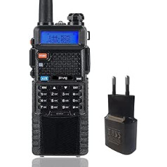 pofung Walkie Talkie 5R divjoslu 144–146 MHz/430–440 MHz 3800 mAh uzlādējams divvirzienu radio 128 VOX kanāli ar ES lādētāja tālsatiksmes divvirzienu radio (melns) (BF5RUV)