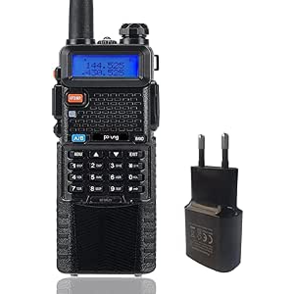 pofung Walkie Talkie 5R divjoslu 144–146 MHz/430–440 MHz 3800 mAh uzlādējams divvirzienu radio 128 VOX kanāli ar ES lādētāja tālsatiksmes divvirzienu radio (melns) (BF5RUV)