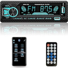 Automašīnas radio ar balss vadību, RDS/FM/AM, 5.1 Dual Bluetooth ar brīvroku zvanu, automašīnas atrašanās vietas noteikšana un atrašana, 1 DIN MP3 automašīnas atskaņotājs, 2 USB/SD/TF/AUX/ātrā uzlāde, antenas adapteris, 30 raidītāji