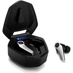 August True bezvadu spēļu austiņas ar Bluetooth 5.0 EPG500 — Stereo spēļu mini austiņas ar divu mikrofonu zema latentuma skārienvadības uzlādes turētājs USB C, saderīgs ar Android un iOS, melns