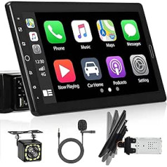 Hikity 1 DIN automašīnas radio ar noņemamu ekrānu Carplay Android Car, 10,1 collas noņemams skārienekrāna automašīnas radio Bluetooth ar atpakaļgaitas kameru atbalstu FM SWC USB SD AUX Mirrorlink