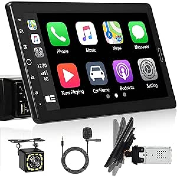 Hikity 1 DIN automašīnas radio ar noņemamu ekrānu Carplay Android Car, 10,1 collas noņemams skārienekrāna automašīnas radio Bluetooth ar atpakaļgaitas kameru atbalstu FM SWC USB SD AUX Mirrorlink