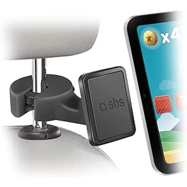 SBS Magnetic Pivoting Headrest Mount, Universal Passenger Phone Holder with Safety Lock, Ideal for Tablets up to 8