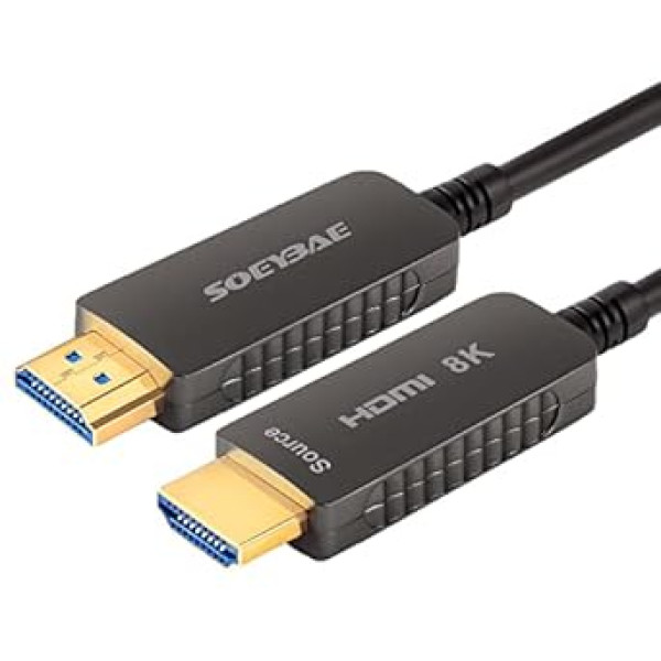 SOEYBAE 8K optiskais HDMI kabelis 20 m, HDMI 2.1 optiskās šķiedras kabelis 48 Gbps 8K @ 60 Hz 4K @ 120 Hz 3D atbalsts HDCP2.2 HDTV, projektoram, spēļu kastei, mājas kinozālei, TV kastei