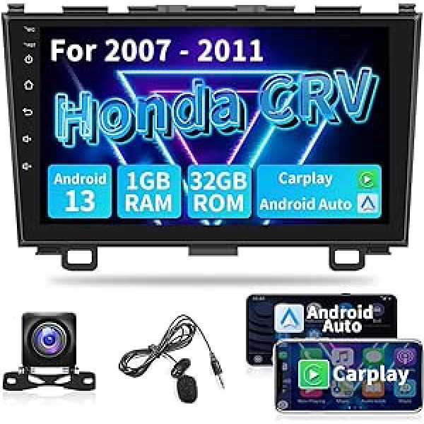 Hikity 1G 32G Android13 Carplay automašīnas radio priekš Honda CRV 2007 2008 2009 2010 2011 Double DIN 9 collu automašīnas stereo radio ar satelīta navigācijas sistēmu Bluetooth brīvroku komplekts Android automašīnas WiFi FM RDS USB atpakaļgai