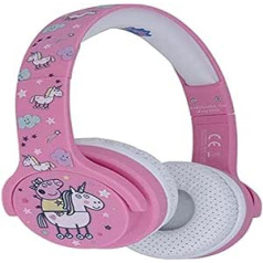 OTL Technologies JUNIOR bērnu Peppa Pig Unicorn Bluetooth austiņas ar polsterētām austiņām, skaļuma ierobežojums līdz 85 dB, krāsains Peppa Pig dizains, zēniem un meitenēm, rozā/balta