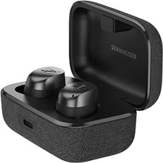 Sennheiser Momentum True Wireless 4 viedās austiņas Bluetooth 5.4, kristāldzidra skaņa, ergonomisks dizains, 30 stundu akumulatora darbības laiks, adaptīvā ANC, LE Audio un Auracast — melns grafīts