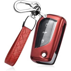 HIBEYO Flip Key Car Key Case Der Toyota Key Case Cover Silikona aizsargvāciņš tālvadības pultij priekš Toyota Corolla RAV4 CH-R Yaris atslēgu piekariņa piederumi - sarkans