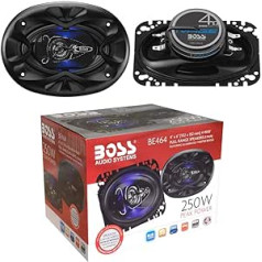 2 Speakers Compatible with Boss Audio Systems BE464 BE 464 4-Way Coaxial Cable 4 x 6 Inches 10.20 x 15.20 cm 102 x 152 mm 125 Watt RMS 250 Watt Max 4 Ohm 90 dB with Blue LED and Rubber Suspension per