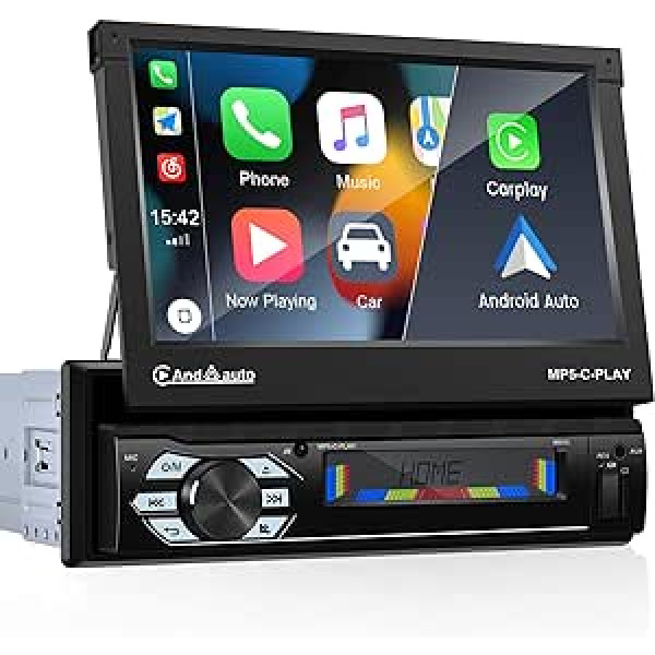 CAMECHO Car Radio 1 DIN ar Carplay Android Car, 7 collu ekrāns ar Bluetooth, brīvroku sistēma, FM stūres vadība, atbalsta USB/AUX/TF/DVR + atpakaļgaitas kameru