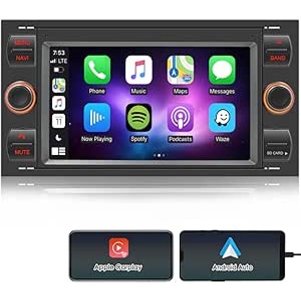 iFreGo Android Carplay automašīnas radio, 7 collu 2 DIN radio priekš Ford Focus/C-max/S-max/Galaxy/Fusion/Transit Connect, DAB radio, Bluetooth, USB, AUX, WiFi, FM, atpakaļskata kamera, stūres vadība