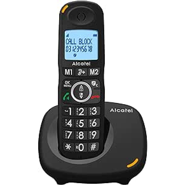 Alcatel XL595 B bezvadu tālrunis ar lielām pogām, lielu displeju un audio pastiprinājumu, zvanu bloķētāju